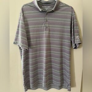 MATTE GREY Men’s Jim Beam Black Golf Gray,White,Purple,Striped Polo. Size XL